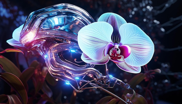 futurismo dell'orchidea robotica incandescente