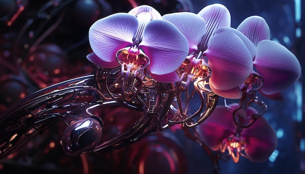 futurismo dell'orchidea robotica incandescente