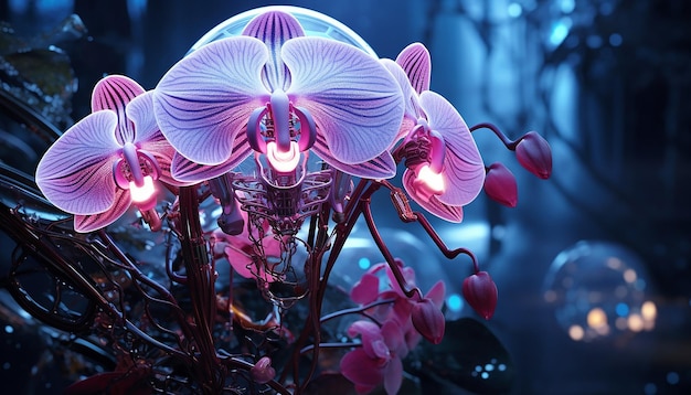 futurismo dell'orchidea robotica incandescente