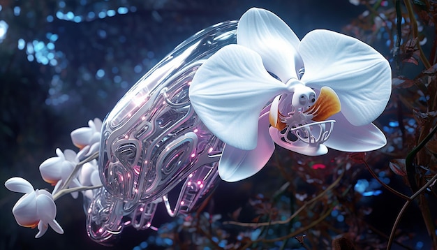 futurismo dell'orchidea robotica incandescente