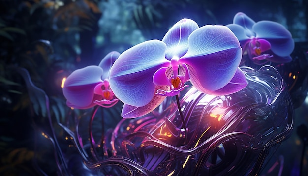 futurismo dell'orchidea robotica incandescente