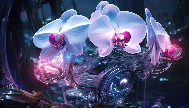 futurismo dell'orchidea robotica incandescente