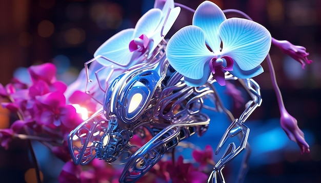 futurismo dell'orchidea robotica incandescente