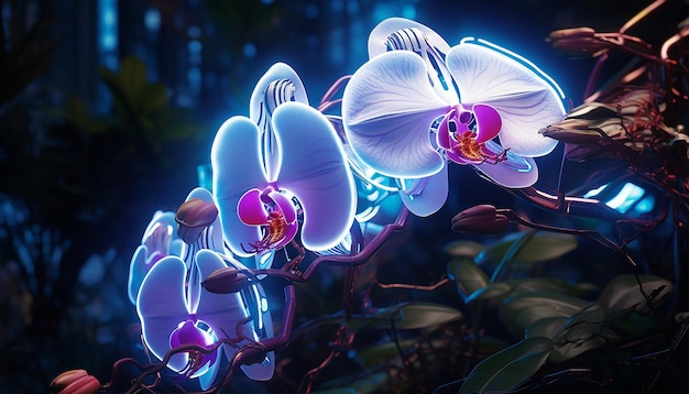 futurismo dell'orchidea robotica incandescente