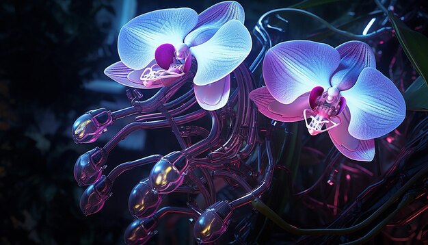 futurismo dell'orchidea robotica incandescente