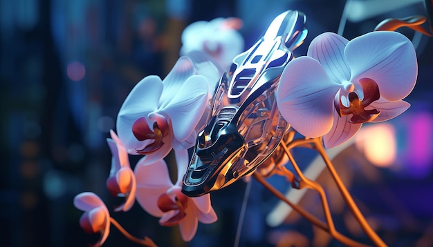 futurismo dell'orchidea robotica incandescente
