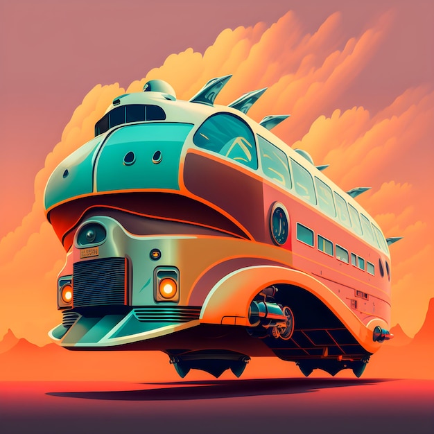 Futurismo retrò Hover Bus illustrazione