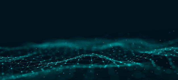 Futuristic abstract mesh Wave with the connection of dots and lines 3D rendering