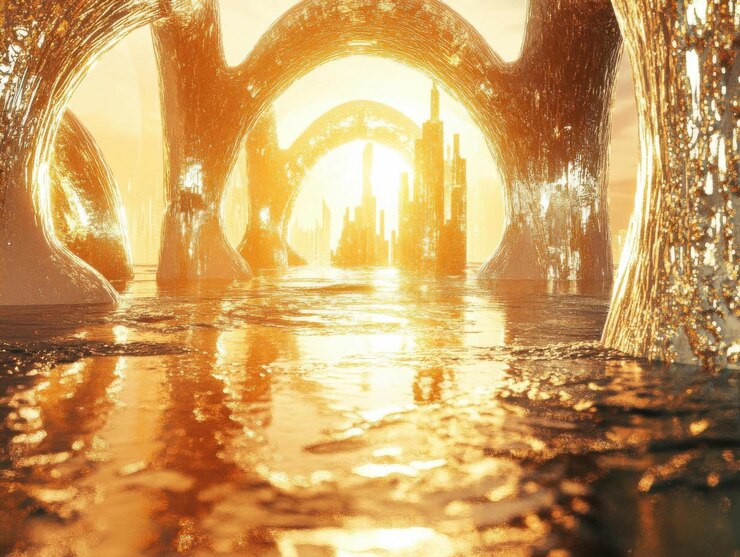 Futuristic Architectural Wonder in a Dreamlike Landscape