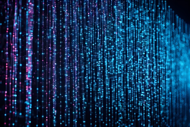 futuristic data technology background with neon lights and glowing orbs