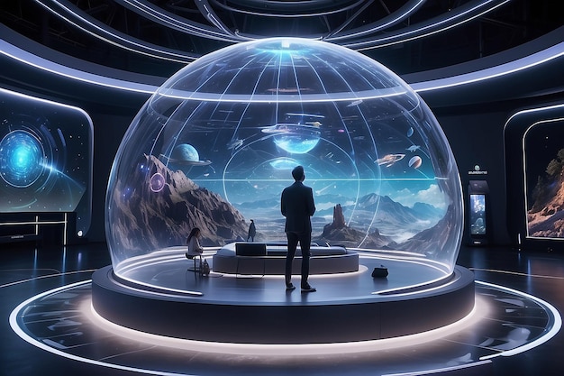 Futuristic Entertainment Mockup di cupola olografica con narrazione interattiva