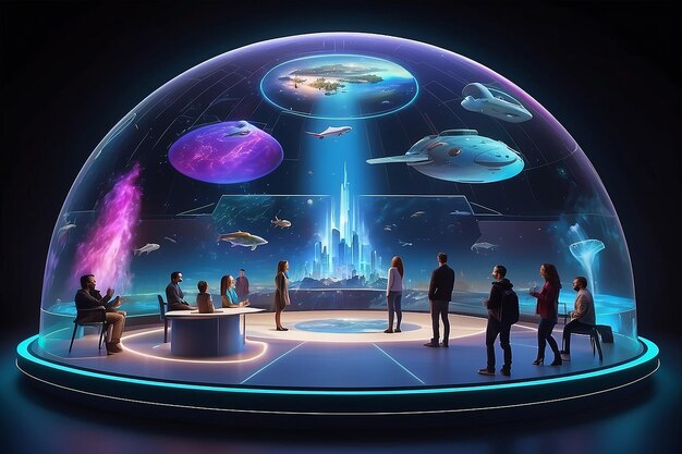 Futuristic Entertainment Mockup di cupola olografica con narrazione interattiva