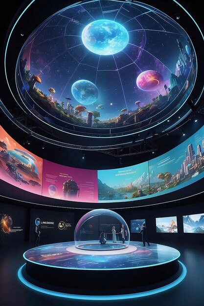 Futuristic Entertainment Mockup di cupola olografica con narrazione interattiva
