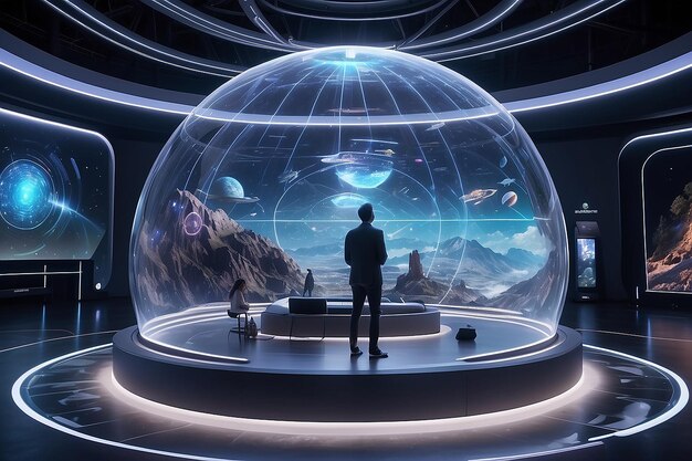 Futuristic Entertainment Mockup di cupola olografica con narrazione interattiva