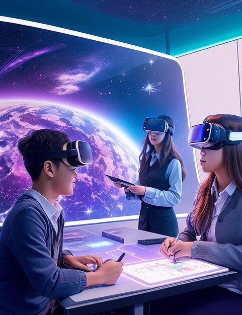 Futuristic Learning Hub Holograms VR Integration