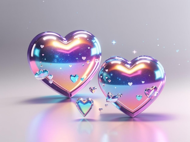 Futuristic Love 3D Holographic Hearts in stile Y2K Set Isolato