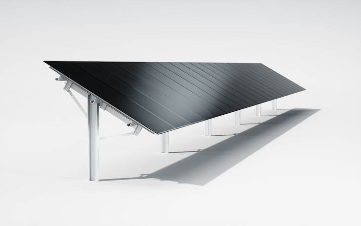 Photo futuristic, modern and aesthetic black monocrystalline solar panel system on white background. 3d illustration.