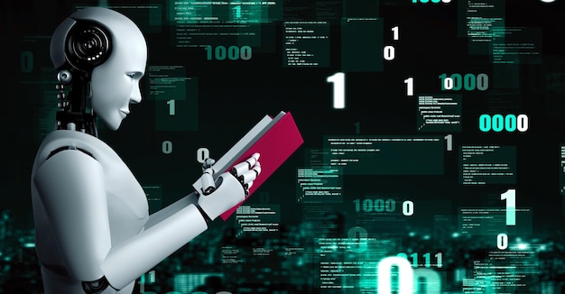 Futuristic robot artificial intelligence huminoid AI programming coding