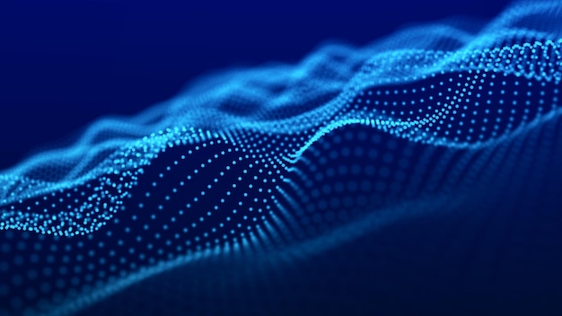 Futuristic wave Network connection structure in cyberspace 3D rendering
