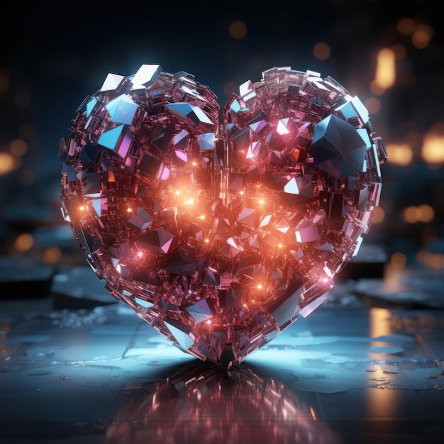 futuristica a forma di cuore con intelligenza artificiale generativa con bagliori al neon