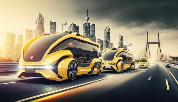 Futuristica auto elettrica autonomus taxi in un prossimo futuro Generative Ai