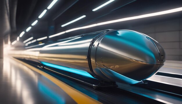 futuristica capsula hyperloop che accelera attraverso un tubo