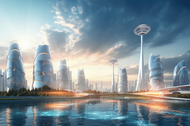 Futuristica centrale elettrica ecologica del futuro