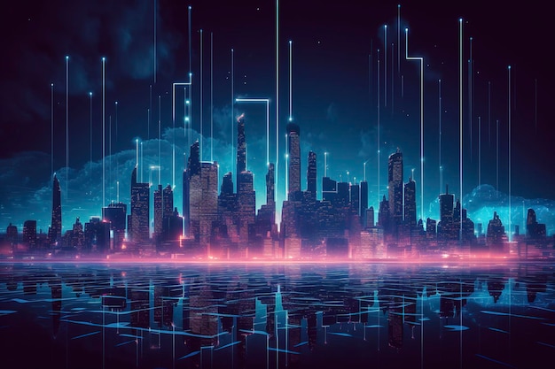 Futuristica città al neon Creata con la tecnologia Ai generativa