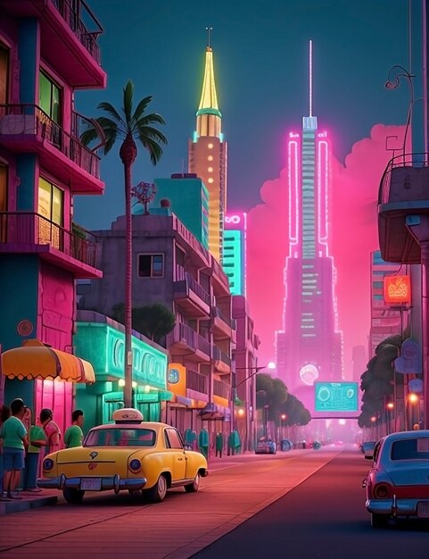 Futuristica città messicana con luci al neon di notte