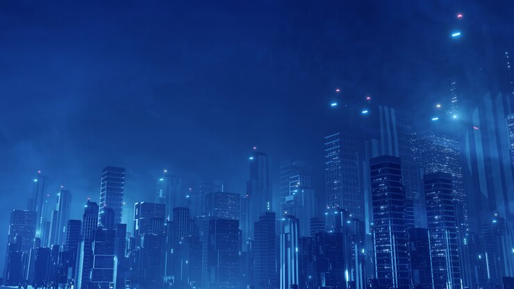 futuristica città virtuale di fantascienza.