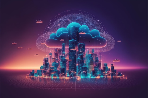 Futuristica connessione di rete internet smart city tramite sistema wireless