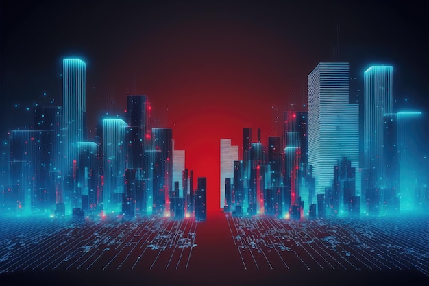 Futuristica connessione di rete internet smart city tramite sistema wireless