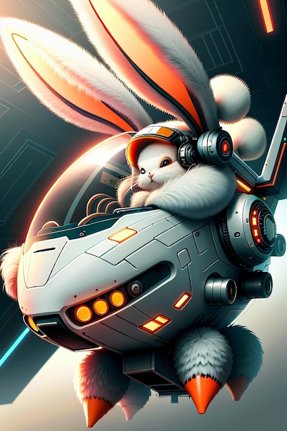 Futuristica fantascienza coniglietto soldato guerriero che guida un aereo spaziale Rabbit Legion