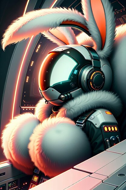 Futuristica fantascienza coniglietto soldato guerriero che guida un aereo spaziale Rabbit Legion