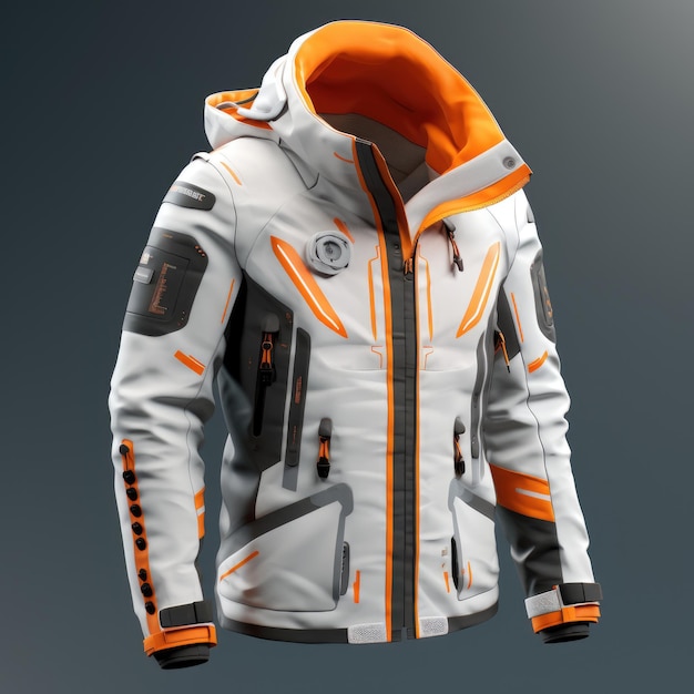 Futuristica giacca invernale con cappuccino Hyper Realistic Design Concept MockUp con struttura dettagliata