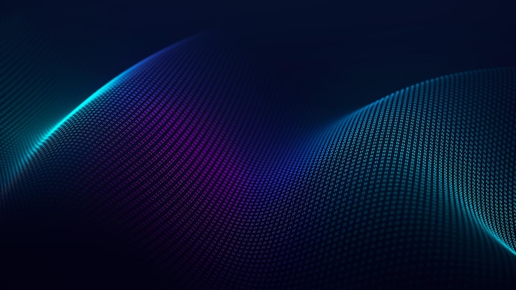 Foto futuristica onda luminosa colorata di punti il concetto di big data visualizzazione del suono connessione di rete cibernetica rendering 3d