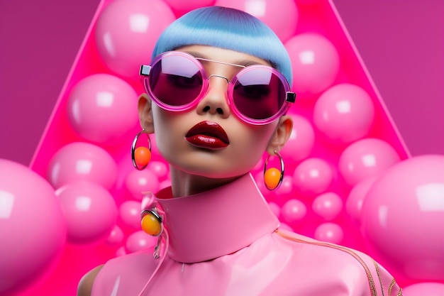 Futuristica vibrante ragazza di moda IA generativa