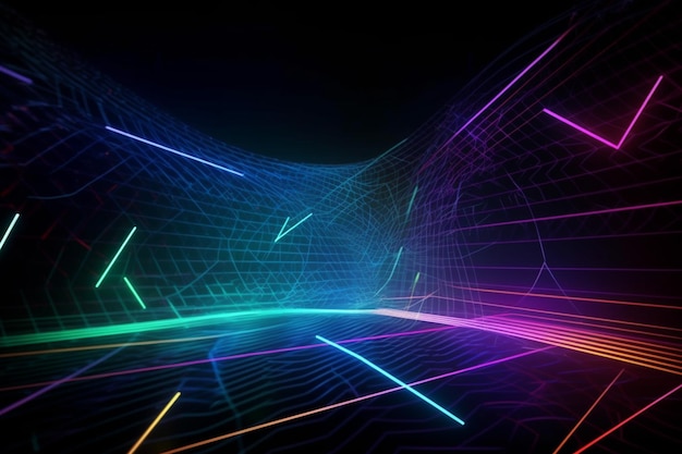 Futuristiche linee di cavi elettrici colorati e sfondo effetto luce led per la tecnologia digitale Spettro di carta da parati alla moda generativo AI