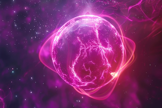 Futuristiche particelle spaziali rosa e viola in orb VFX