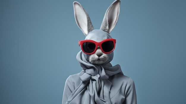 Futuristico e alla moda ritratto di un coniglio con una sciarpa