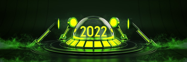 Futuristico Fantascienza Moderna Vuota Sala Grande Buia Luce 2022 Lettera Segno Nuovo Anno 2022