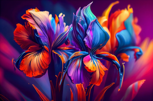 Futuristico fiori colorati iris primo piano IA generativa IA generativa