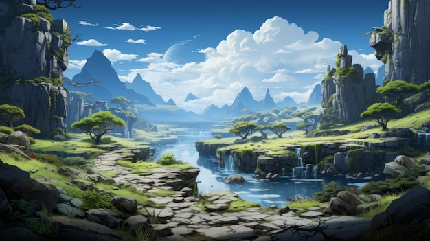 Futuristico gioco di piattaforme 2D sfondo paesaggio