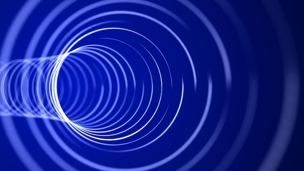 Futuristico imbuto blu Tunnel di viaggio spaziale Abstract blue wormhole Wireframe superficie warp 3d rendering