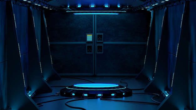 futuristico moderno sci fi astratto sfondo scuro e neon con palcoscenico Spazio libero, rendering 3D