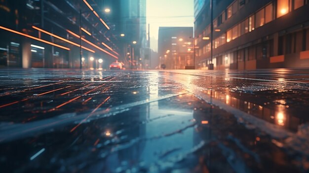 Futuristico ologramma circolare blu scuro digitale sulla città moderna di notte 3D rendering ai generativo