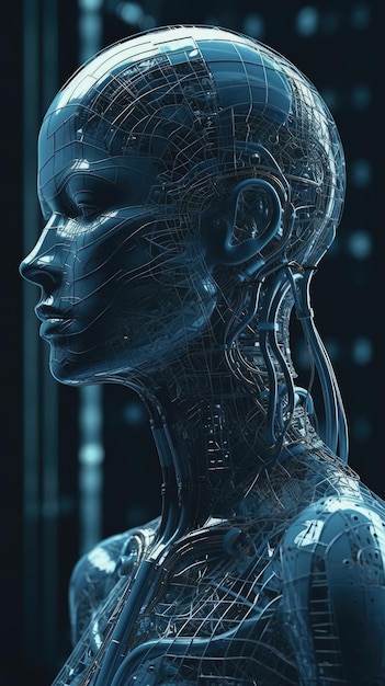 Futuristico robot indaco con miglioramenti cibernetici