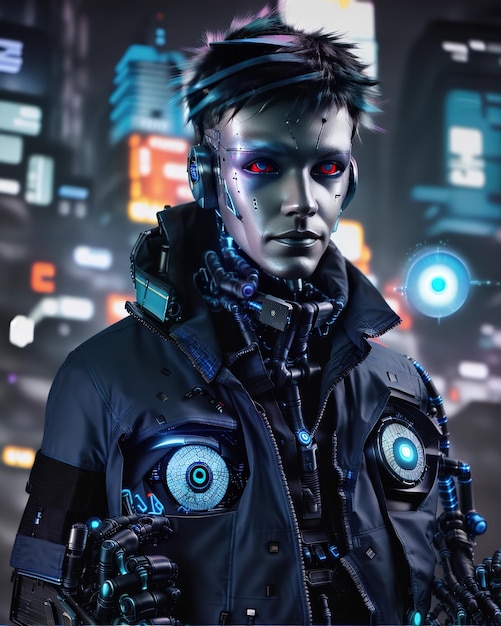 Futuristico robot umanoide cyborg umano