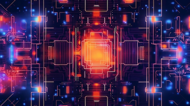Futuristico sfondo al neon con onde tecnologiche generate dall'AI