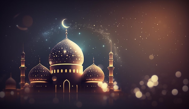 Futuristico sfondo ramadan con moschea e bokeh IA generativa